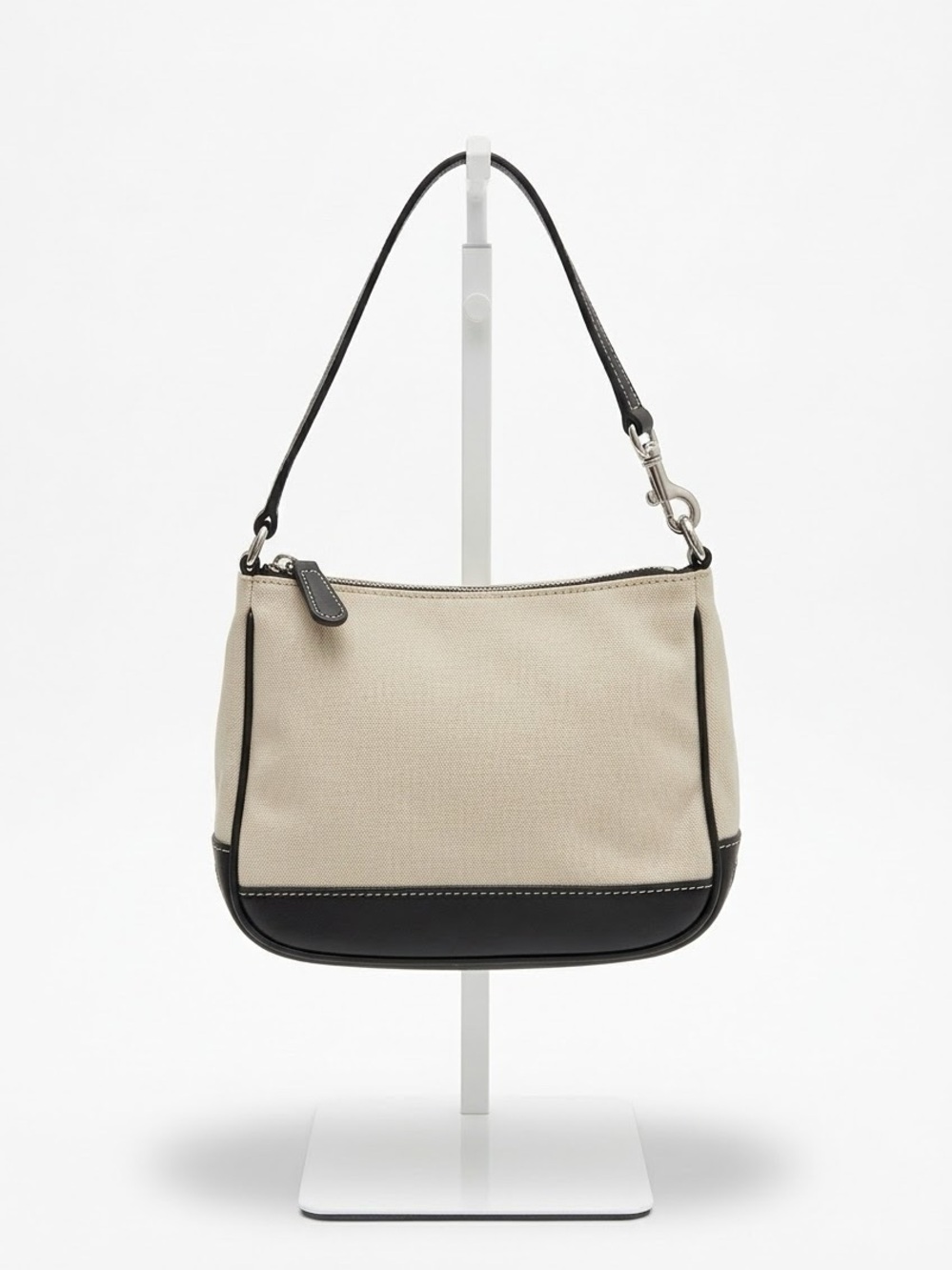 Coach Mini Hamptons Cream Wristlet Bag with Black Leather Trim